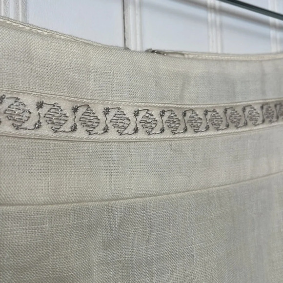 Gorgeous Unique New Per Se Silk/Linen Skirt Cream w/ Gold/Silver Design Size 10 - Picture 7 of 11